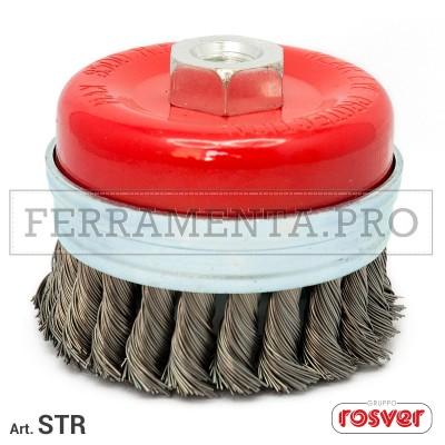 SPAZZOLA A TAZZA RINFORZATA FILI ACCIAIO INOX RITORTI INTRECCIATI M14