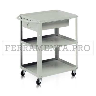 CARRELLO da LAVORO OFFICINA PORTAUTENSILI con 3 RIPIANI e CASSETTO PORTATA 120kg