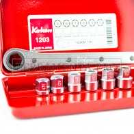 KIT CASSETTA in METALLO con 6 CHIAVI a BUSSOLA ESAGONALI e CHIAVE CRICCHETTO REVERSIBILE KOKEN