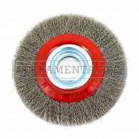 SPAZZOLA CIRCOLARE FILI INOX ONDULATI PER MACCHINA E MOLA DA BANCO LUNGA DURATA