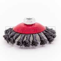 SPAZZOLA CONICA FILI ACCIAIO RITORTI INTRECCIATI con ATTACCO M14 SMERIGLIATRICE