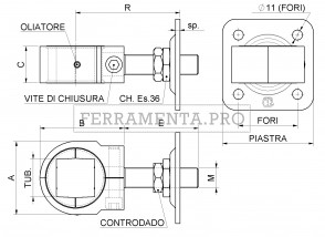 Cardine Matrix con piastra e controdado 848