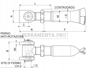 Cardine con alette con tubolare a murare e controdado 877