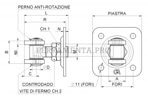 Cardine con alette con piastra e controdado 878