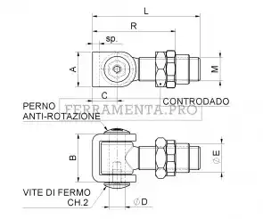 Cardine a cavallotto con boccola e controdado 376