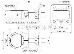 Cardine Matrix con piastra e controdado 848