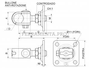 Cardine a fascetta regolabile con piastra e controdado 857