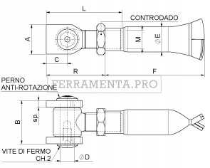 Cardine con alette con tubolare a murare e controdado 877