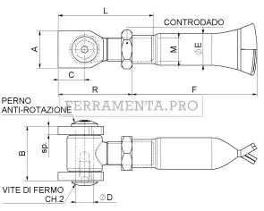 Cardine con alette con tubolare a murare e controdado 877