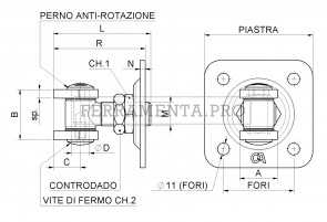 Cardine con alette con piastra e controdado 878