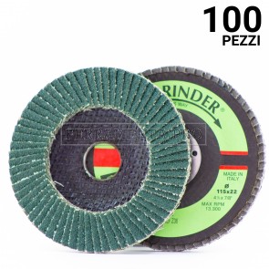 100 pezzi DISCO ABRASIVO LAMELLARE 115mm allo Zirconio con supporto FIBRA Fast Grinder DLF GRANA 40 DISCO ABRASIVO LAMELLARE 115mm allo Zirconio con supporto FIBRA Fast Grinder DLF
