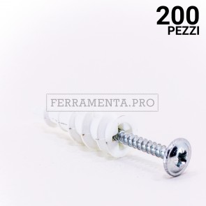 200 pezzi TASSELLO in NYLON con VITE PER CARTONGESSO DRIVA NYLON AUTOPERFORANTE