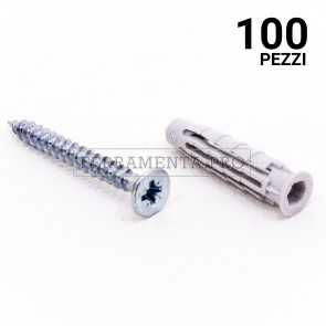100 pezzi TASSELLO in NYLON T6/VA con VITE 5x25mm TASSELLO ANCORANTE UNIVERSALE in NYLON PLASTICA con VITE T6/VA PROFESSIONALE