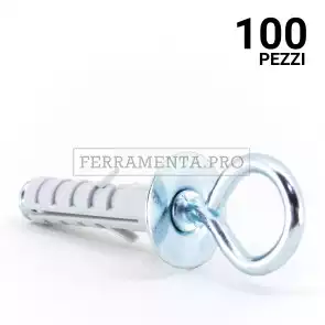 100 pezzi TASSELLO ad ESPANSIONE in NYLON ENP/OC con OCCHIOLO CHIUSO 9 x 40 mm