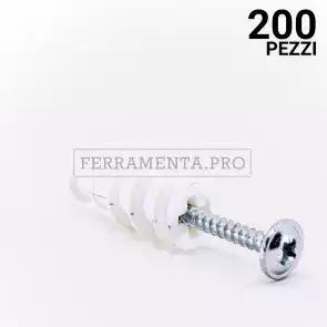 200 pezzi TASSELLO in NYLON con VITE PER CARTONGESSO DRIVA NYLON AUTOPERFORANTE