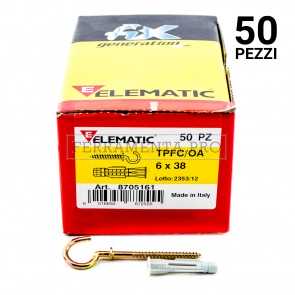 50 pezzi TASSELLO TPFC/OA - 8x51 TASSELLO ANCORANTE UNIVERSALE in PLASTICA con VITE TPFC/OA a OCCHIOLO APERTO