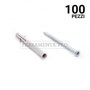 100 pezzi Tassello in nylon APR/V con vite 6x60mm TASSELLO ANCORANTE UNIVERSALE in NYLON PLASTICA con VITE PROLUNGATA APR/V