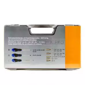 SET VALIGIA 32 PEZZI CACCIAVITI e INSERTI PROFESSIONALI TAGLIO PHILLIPS®  PORTA INSERTI TORX®