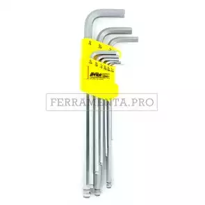 KIT 9 BRUGOLE CHIAVI ESAGONALI LUNGHE in POLLICI TESTA SFERICA