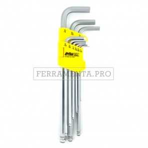 KIT 9 BRUGOLE CHIAVI ESAGONALI LUNGHE in POLLICI TESTA SFERICA