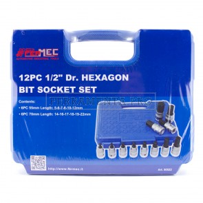 CASSETTA SET 12 CHIAVI A BUSSOLA MASCHIO ESAGONALI con ATTACCO QUADRO 1/2"