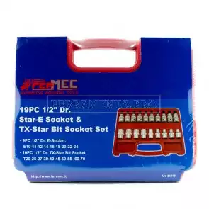 SET 19 PZ BUSSOLE TORX MASCHIO e FEMMINA ATTACCO QUADRO 1/2 PROFESSIONALI
