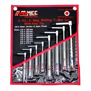 KIT 8 CHIAVI a T 3 TESTE MASCHIO ESAGONALI con ASTA SCORREVOLE CHROME VANADIUM