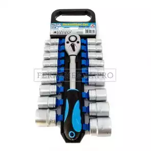 KIT 19 CHIAVI A BUSSOLA con CRICCHETTO CHROME VANADIUM ESAGONALI PROFESSIONALI