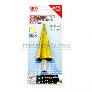 FRESA A GRADINI RIVESTITA AL TITANIO TIN-HSS 4-32 mm per LAMIERE FERRO PLEXIGLASS