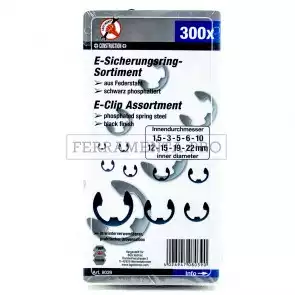 KIT ASSORTIMENTO E-CLIP FERMO METRICHE da 300 PEZZI 1,5-22mm ACCIAIO PROFESSIONALE