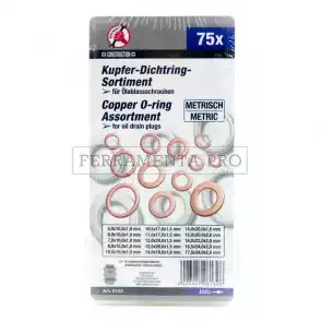 KIT ASSORTIMENTO O-RING GUARNIZIONI IN RAME DA 75 PEZZI METRICI PER TAPPI DI SCARICO OLIO PROFESSIONALE