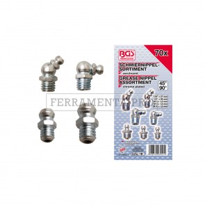 ASSORTIMENTO 70 PZ TESTINE INNESTO INGRASSATORI CROMATI DIRITTI ANGOLARI AUTO