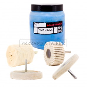 KIT #1C+ v2 LUCIDATURA A SPECCHIO INOX con 2 RUOTE in COTONE 2 FELTRI E PASTA per TRAPANO