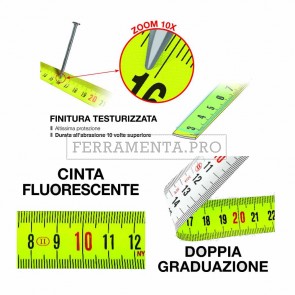 METRICA FLASH FLESSOMETRO METRO a NASTRO FLUO RIVESTITO NYLON 3 - 5 - 8 METRI