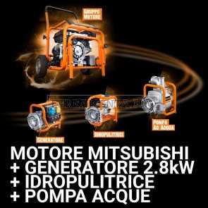 EVO-SYSTEM KIT MOTORE GENERATORE CORRENTE 2.8kW IDROPULITRICE POMPA ACQUE GRIGIE