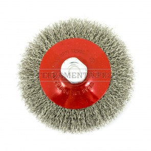 SPAZZOLA CONICA FILI INOX ONDULATI ATTACCO M14 SMERIGLIATRICE per PULITURA FERRO 