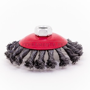 SPAZZOLA CONICA FILI ACCIAIO RITORTI INTRECCIATI con ATTACCO M14 SMERIGLIATRICE