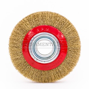 SPAZZOLA CIRCOLARE FILI ACCIAIO ONDULATI PER MACCHINA E MOLA DA BANCO LUNGA DURATA