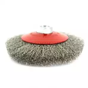 SPAZZOLA CONICA FILI INOX ONDULATI ATTACCO M14 SMERIGLIATRICE per PULITURA FERRO