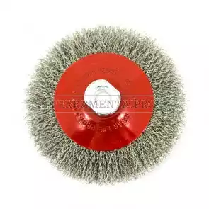 SPAZZOLA CONICA FILI INOX ONDULATI ATTACCO M14 SMERIGLIATRICE per PULITURA FERRO 