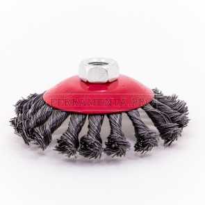 SPAZZOLA CONICA FILI ACCIAIO RITORTI INTRECCIATI con ATTACCO M14 SMERIGLIATRICE