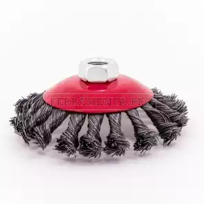 SPAZZOLA CONICA FILI ACCIAIO RITORTI INTRECCIATI con ATTACCO M14 SMERIGLIATRICE