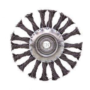 SPAZZOLA CIRCOLARE FILI ACCIAIO RITORTI INTRECCIATI ATTACCO M14 SMERIGLIATRICE