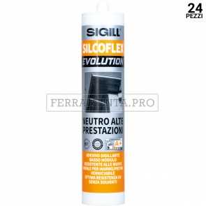 24 pezzi SILICONE SIGILLANTE ADESIVO SIGILL SILCOFLEX EVOLUTION NEUTRO BIANCO 280ml